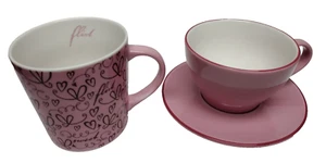 Pair of Pink Starbucks Coffee Mug 2006 Hearts FLIRT  Tea Cup 12/17oz - Picture 1 of 11