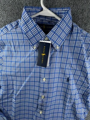 NUEVO CON ETIQUETAS Camisa Ralph Lauren Abotonada Manga Larga Calce Ajustado Azul Cuadros Pequeña Hombres Foto 1 de 4