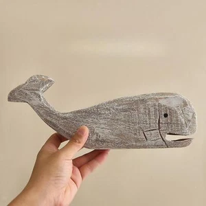 Wood Whale Sculpture Nautical Decoration Beach Coastal Themed Desktop Ornament - Picture 1 of 6
