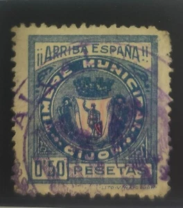 GIJÓN (ASTURIAS). EDIFIL 4 US. 50 CTS AZUL ARRIBA ESPAÑA. - Bild 1 von 2