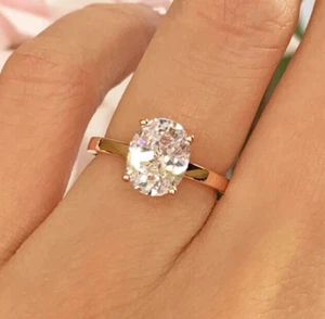 Anillo de compromiso antiguo de 2 quilates corte ovalado moissanita real oro amarillo liso 14 K - Imagen 1 de 10
