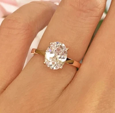 3 Carat Antique Engagement Ring Oval Cut Real Moissanite 14K Yellow Gold Plated - Image 1 of 4