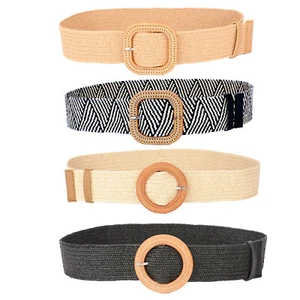 Women Woven Belt Straw Elastic Stretch Waist Belt Boho Belts Ladies Dress Belts - Picture 1 of 22