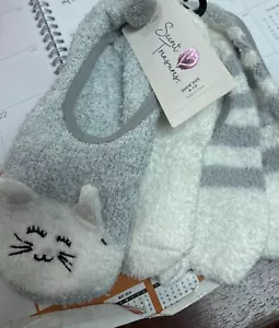 NEW 3 pack Secret Treasures Cozy Liner Socks White and Grey NWT Cat - Picture 1 of 4