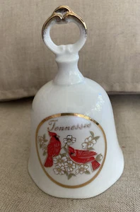 Vintage Porcelain Bell Tennessee Collectible Scotty Japan Red Birds 24K Trim EUC - Picture 1 of 5