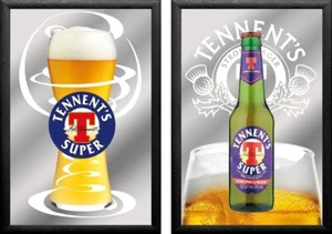 Set: 2 Spiegelbilder Tennent's Bier 20x30 cm Bilder Hinterglasdruck mit Rahmen - Bild 1 von 3