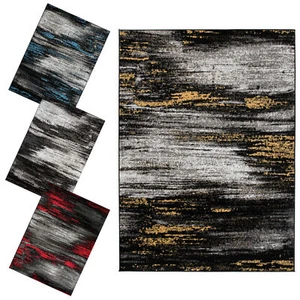 Modern Teppich Abstrakt Muster Kurzflor Wohnzimmerteppich Gelb Schwarz Blau Rot - Bild 1 von 29