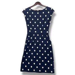 Boden Navy Polka Dot Fit & Flare Dress Sz 2 Retro Preppy Office Mod Minimalist - Picture 1 of 7