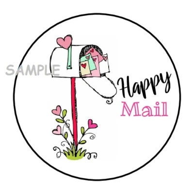 PARTYMOMMY 30 HAPPY MAIL ENVELOPE SEALS LABELS STICKERS 1.5" ROUND LETTERS HEARTS GIFTS