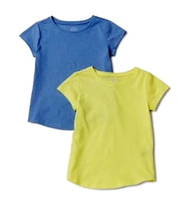 GIRLS LARGE (10-12) WONDER NATION SHORT SLEEVE TOUGH TEE 2-PACK, BLUE/YELLOW - Picture 1 of 2