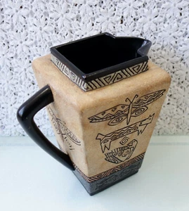 Laurel Burch Ganz Bella Casa Ceramic STONEWARE PITCHER Rare Vtg Aztec Style 8.5” - Picture 1 of 12