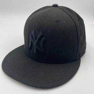 New York Yankees All Black New Era  59fifty Hat blackout Fitted Size 7 3/8 Worn - Picture 1 of 13