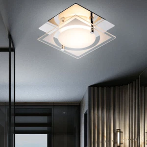 Lampada Da Soffitto LED In Vetro Satinato Quadrata Cromata 6 W - Foto 1 di 7