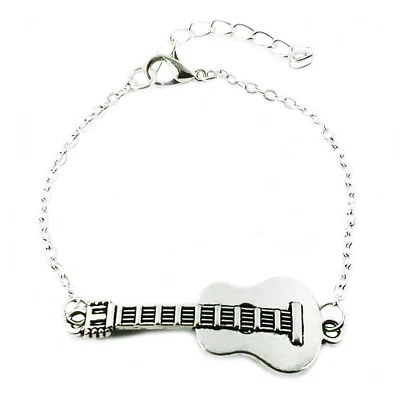 Bracciale con Chitarra acustica Argento Musica ciondolo Uomo Donna braccialetto - Immagine 1 di 3