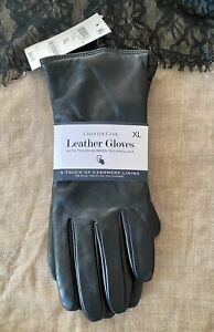 CHARTER CLUB XL LEATHER GLOVES TOUCH TECH CASHMERE BLEND LINED BLACK NWT $94