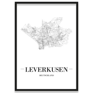 JUNIWORDS Stadtposter, Leverkusen, Weiß, Kunstdruck Plan Map - Bild 1 von 7