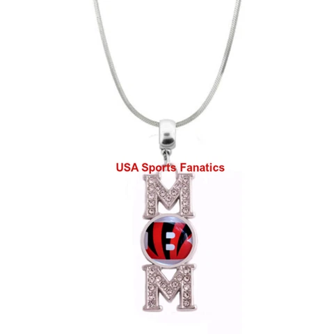 Cincinnati Bengals MOM Necklace With Rhinestones On A 925 SS Snake Chain 4 Sizes Cover