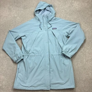 Patagonia Jacket Womens Large Blue Skyforest Parka Hood Lined Rain Coat Lady - Picture 1 of 10