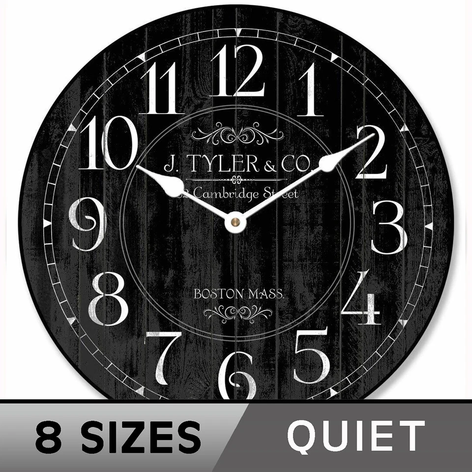 Harbor Black Wall Clock, large wall clock,  8 sizes, extra QUIET, Life warranty  - Image 1 of 4
