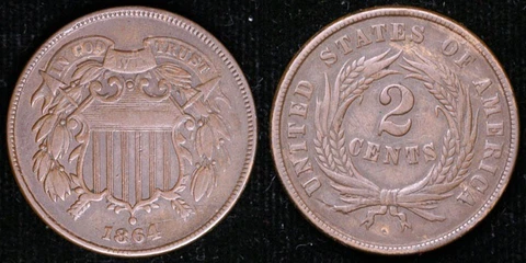 1864  Two Cent Piece - Doubled Die Obverse error Cover