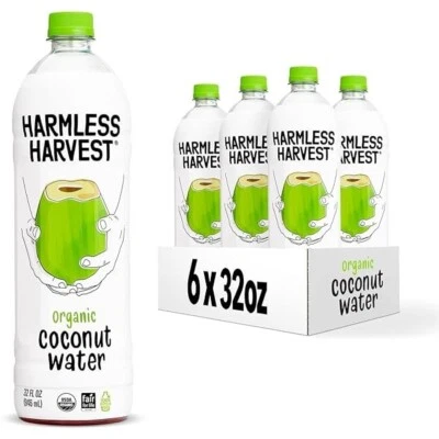 Harmless Harvest Organic Coconut Water No Sugar Added 32 oz (Pack of 6)~03/2026 - Image 1 of 4