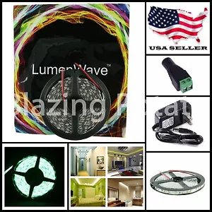 LW 5M 3528 SMD IP20 Flexible 300 LED Strip Lights Kit -White PCB- Green - Picture 1 of 12