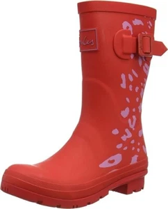 Botas de agua impermeables Joules MOLLY WELLY de goma de media altura roja leopardo talla 7 - Imagen 1 de 7