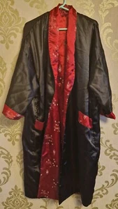 Chinese Satin Kimono Reversible Robe Embroidered Dragon & Cherry Blossom Size XL - Picture 1 of 9