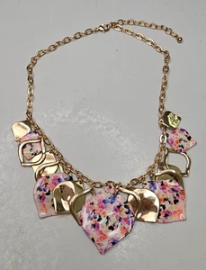 Dillards Pink Gold Tone Fringe Statement Necklace 18"L - Picture 1 of 3