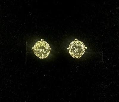 Vintage 14kt Natural Diamond Stud Earrings 4.3mm Champagne Yellow Color - Image 1 of 3