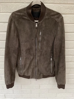 All Saints Leather Jacket Mens Medium Brown Suede Goat Soft Kemble Celebrity - Image 1 of 4