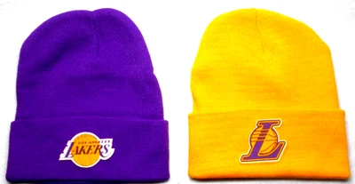 2 FOR 10.95! Los Angeles Lakers flat cotton logos on 2 beanie cap hat.