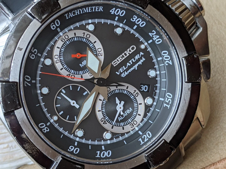 Seiko Velatura 100 M All SS 2007 cronógrafo de buceo con estuche masivo pulsera original Foto 1 de 4