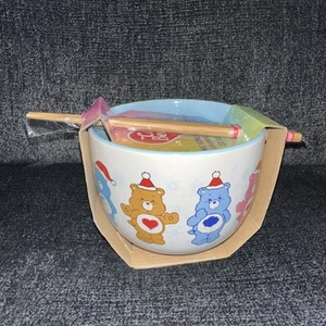 Christmas Care Bears 20oz Ceramic Ramen Bowl With Chopsticks NWT - Picture 1 of 4