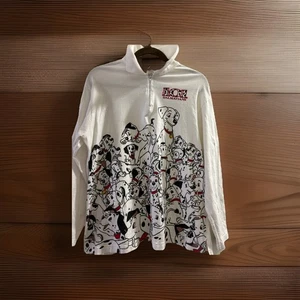 Vintage 101 Dalmatiner Figuren Print Design Half Zip Polo Langarmshirt M - Bild 1 von 12
