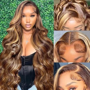 Ombre Lace Front Wig Human Hair Highlight 13x6 HD Body Wave Lace Front Wigs H... - Picture 1 of 7