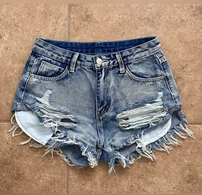 SHEIN Distressed high rise cut off jean shorts size 27 - Image 1 of 4