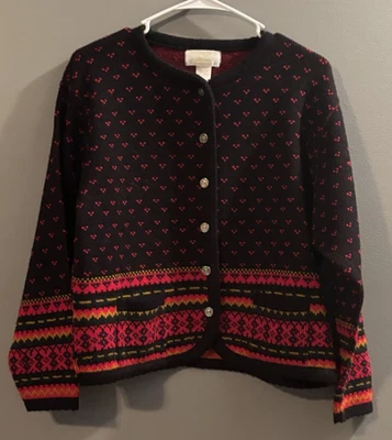 Cárdigan suéter bolsillos vintage Tally-Ho Sweetheart Fair Isle pequeño mediano Foto 1 de 4