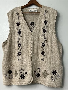 CJ Banks handbestickt Blumendruck Strick Knopf Pullover Weste Größe 1x Oma - Bild 1 von 5