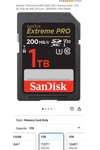 SanDisk 1TB Extreme PRO SDXC UHS-I Memory Card - C10, U3, V30, 4K UHD - Picture 1 of 3