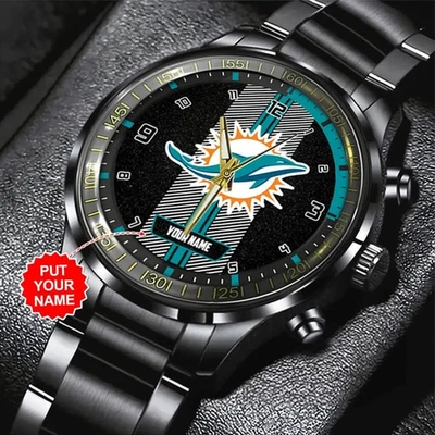 Personalized Football Team Inspired Black Stainless Steel Watch - Image 1 of 4