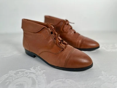 VTG NOS Ankle Boots Prima Royale Brown Cuffed Lace Up Cottagecore Pixie 9/9.5 - Image 1 of 4