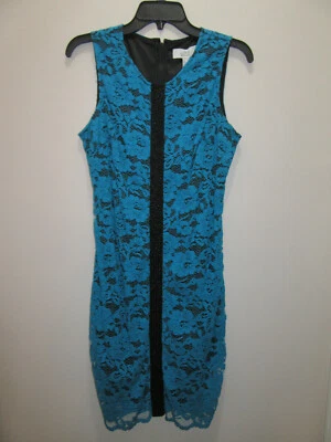 VESTIDO BELLE BADGLEY MISCHKA BL1422 FLORAL BORDADO ENCAJE CUENTAS TURQUESA TALLA 10 Foto 1 de 3