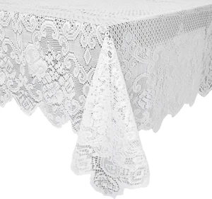 White Lace Tablecloth for Rectangular Tables, Vintage Style Wedding Table Cloths - Picture 1 of 12