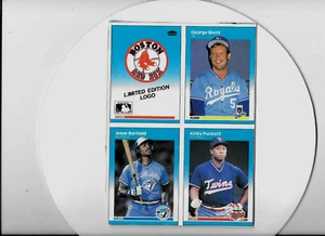 GEORGE BRETT, KIRBY PUCKETT, JESSE BARFIED, LOGOTIPO REDSOX 1986 FLEER BOX BOTTOM - Imagen 1 de 1
