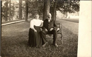 RPPC Photo Postcard Old Couple Man Woman on Bench Buena Park IL c1910 AZO - Picture 1 of 3