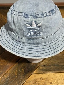 Adidas Bucket Hat Blue One Size Casual Cotton Denim 90s Y2K Beach Street - Foto 1 di 12