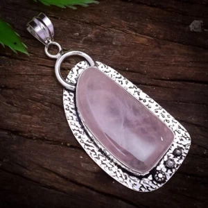 Handsome Rose Quartz Gemstone 925 Sterling Silver Handmade Pendant - Picture 1 of 5
