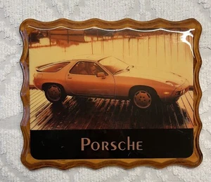 Vtg 80s Porsche 928 Wood Plaque Laquered 9.5”x11” Shellac Decoupage Style - Picture 1 of 4