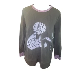 Lands End SZ MP Womens Boho Patchwork Floral Sweatshirt Artsy 3D Mixed Media - Picture 1 of 9